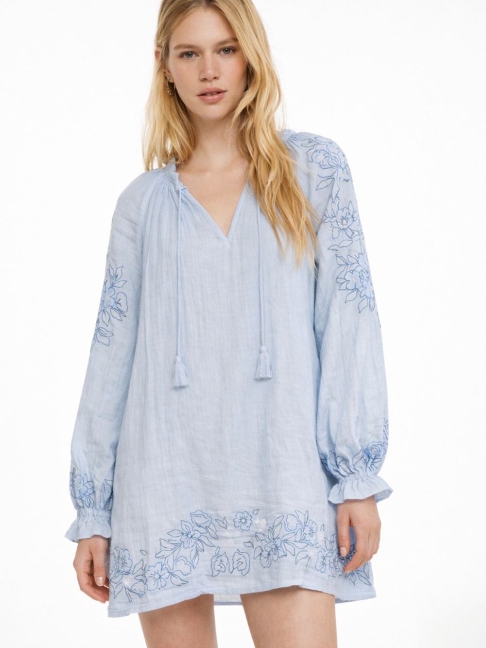 Little Moon Aritzia Thalia Embroidered Boho Spring/Summer Dress with Embroidered